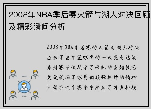 2008年NBA季后赛火箭与湖人对决回顾及精彩瞬间分析
