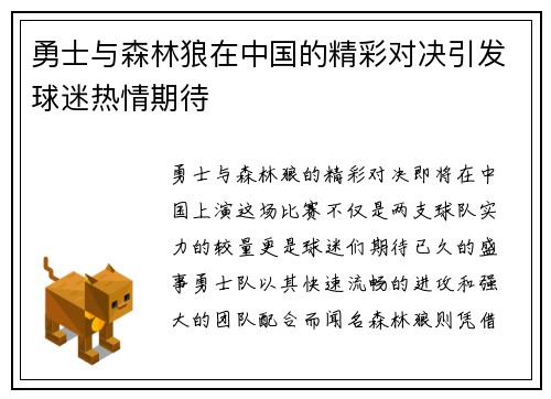 勇士与森林狼在中国的精彩对决引发球迷热情期待