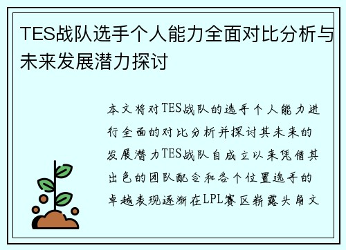 TES战队选手个人能力全面对比分析与未来发展潜力探讨